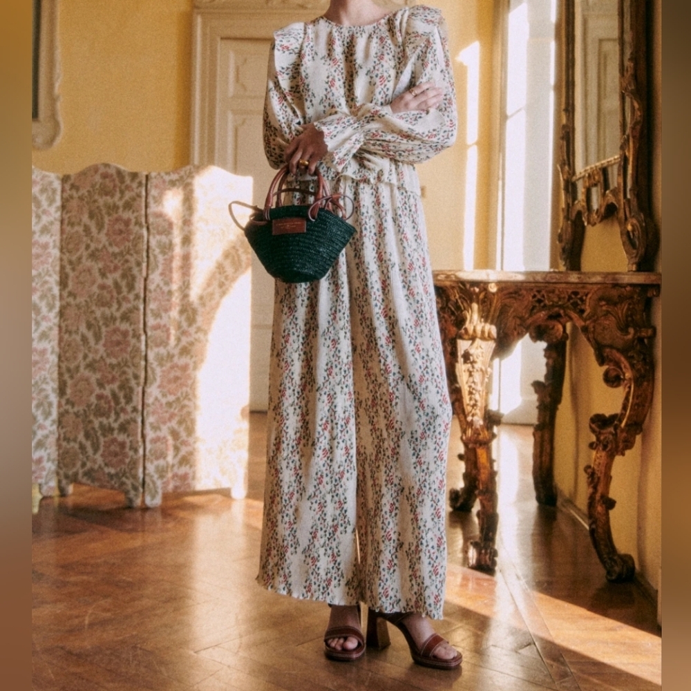 Sezane Floral Wide-Leg Pants